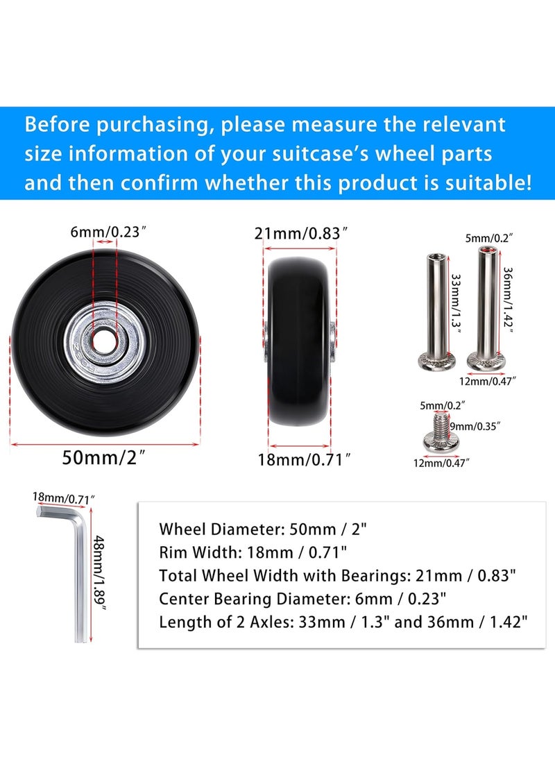 50mm × 18mm مجموعة من 4 حقائب حقائب استبدال عجلات، المطاط دوار عجلات عجلات محامل إصلاح مجموعات (أسود) - Image 3